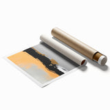 Abstract wall art print showcasing vibrant strokes and lines in a mix of blues, yellows, and greens, ideal for modern home decor or office spaces.