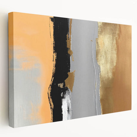 Abstract canvas wall art showcasing bold strokes and dynamic lines in vibrant colors, ideal for modern decor. The piece features a side view of its stretched frame, emphasizing its artistic depth and texture. Perfect for enhancing contemporary living spaces.
