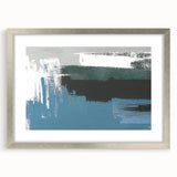 Abstract wall art featuring a modern design of colorful strokes and lines in a silver frame with a mat, perfect for enhancing contemporary decor and artistic ambiance.