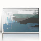 Framed wall art featuring an abstract design of vibrant strokes and lines in a modern aesthetic, highlighted by a sleek white frame, ideal for contemporary decor.