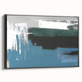 Framed canvas artwork showcasing an abstract design of strokes and lines in black, viewed from the side. Ideal for modern home decor or office spaces.