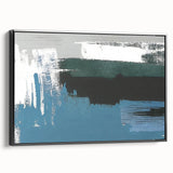 Framed canvas artwork showcasing an abstract design of strokes and lines in black, viewed from the side. Ideal for modern home decor or office spaces.