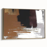 Framed wall art featuring an abstract design of gold strokes and lines, showcasing a modern aesthetic perfect for contemporary decor. The canvas provides a luxurious touch, ideal for elevating any space's ambiance with its elegant side view.