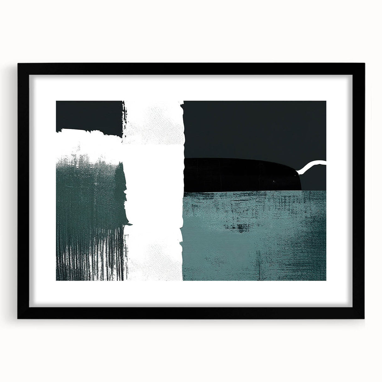Abstract strokes and lines wall art design framed in black, showcasing a modern aesthetic with a mat. Ideal for contemporary home decor and art lovers.