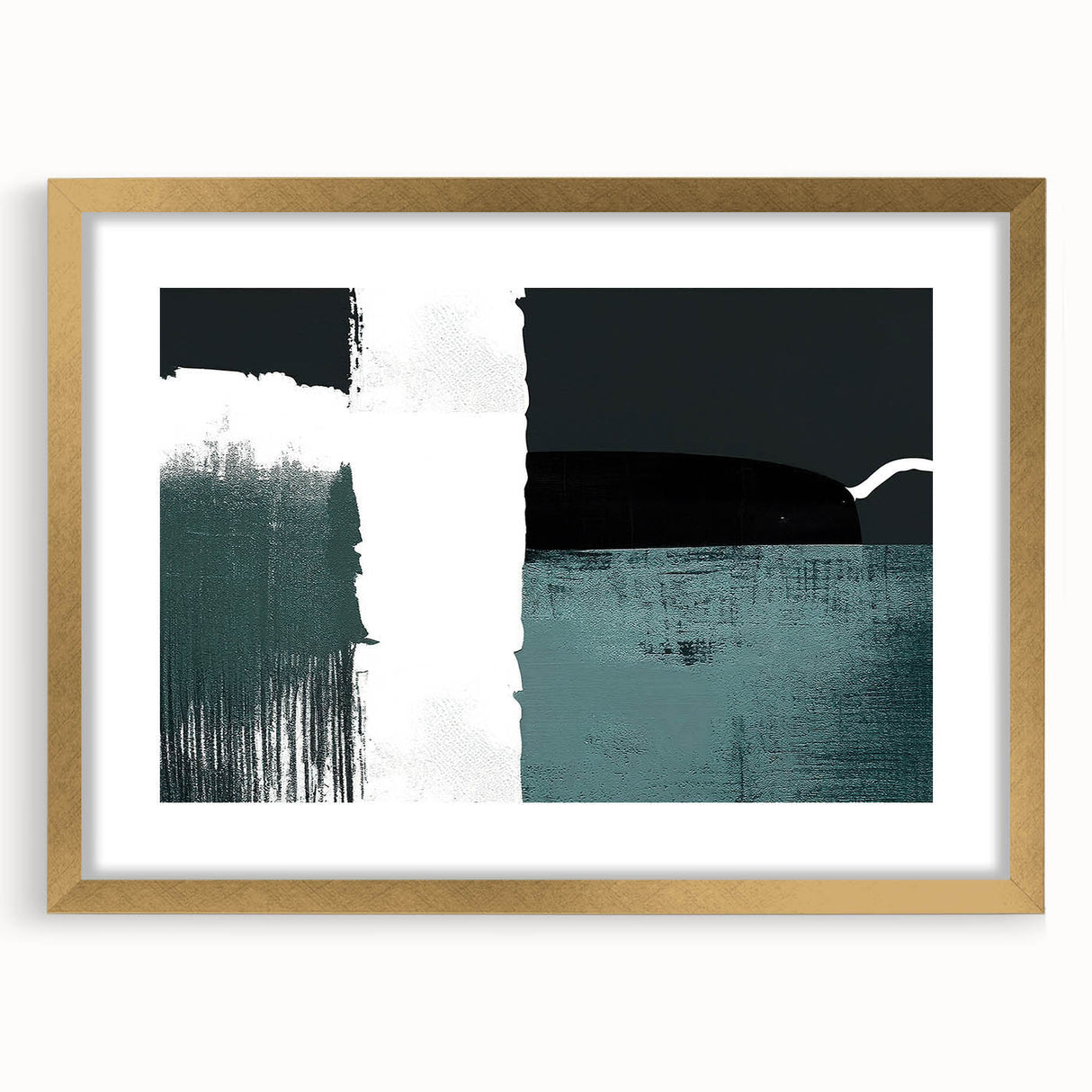 Abstract strokes and lines design wall art in a sleek gold frame with matting, showcasing modern decor elegance for contemporary interiors. Ideal for stylish home or office spaces.