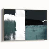 Framed abstract wall art featuring dynamic strokes and lines in a modern design, highlighted with silver accents, showcasing a stylish side view suitable for contemporary decor.