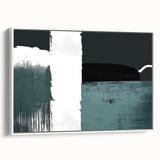 Framed canvas wall art showcasing an abstract design of colorful strokes and lines on a white background, ideal for modern home decor. The side view highlights the sleek frame and artistic details, making it a striking focal point for any room.
