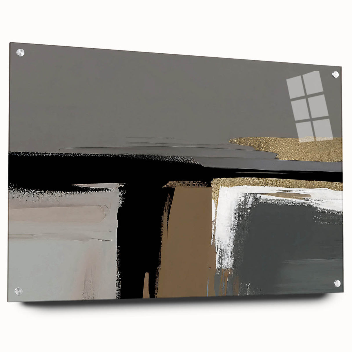 Abstract wall art featuring strokes and lines in vibrant colors, displayed in a sleek acrylic frame with pins, perfect for modern home decor.