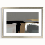 Abstract wall art featuring dynamic strokes and lines in a silver frame with a mat, ideal for modern home decor, adding elegance and style to any room.