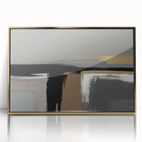 Framed acrylic wall art featuring an abstract design of vibrant strokes and lines in gold, perfect for modern interior decor and enhancing artistic ambiance.