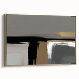 Framed canvas wall art featuring an abstract design with gold strokes and lines, showcasing a modern aesthetic perfect for contemporary home decor.