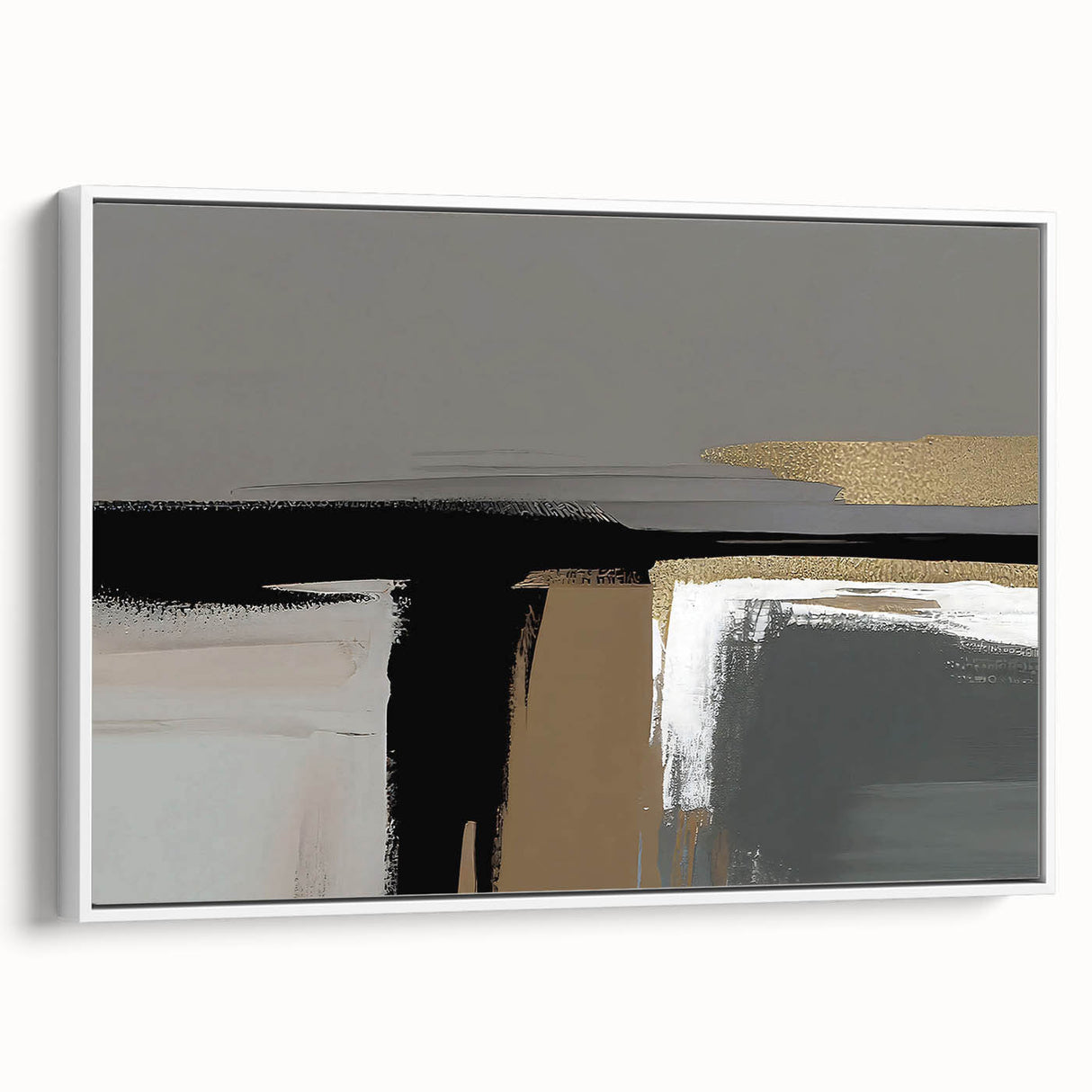 Framed canvas wall art showcasing an abstract design with vibrant strokes and lines in a modern aesthetic, presented from a white side view for stylish decor enhancement.