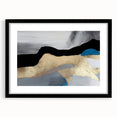 Abstract wall art featuring a modern design of colorful strokes and lines in a black frame with a mat, perfect for contemporary home decor or office spaces.