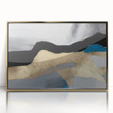 Framed abstract wall art featuring dynamic strokes and lines in gold and black, ideal for modern decor, enhancing any living space with elegance.