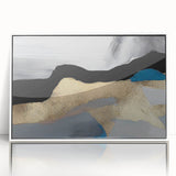 Framed wall art showcasing an abstract design of colorful strokes and lines, featuring a white frame that enhances its modern aesthetic, perfect for contemporary decor.