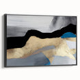 Framed canvas wall art showcasing an abstract design with dynamic strokes and lines in black, emphasizing modern elegance and sophistication in home decor.