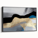Framed canvas wall art showcasing an abstract design with dynamic strokes and lines in black, emphasizing modern elegance and sophistication in home decor.