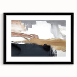 Abstract strokes and lines design in a black frame with a mat, showcasing modern wall art ideal for contemporary home decor. The artwork features a blend of bold colors and intricate patterns, perfect for adding a stylish touch to any living space.