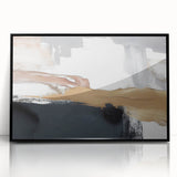 Framed wall art showcasing an abstract design of colorful strokes and lines, featuring a sleek black frame, perfect for modern home decor.