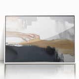 Framed wall art featuring an abstract design of colorful strokes and lines against a white background, perfect for modern home decor and artistic themes.