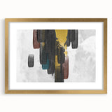 Abstract wall art featuring dynamic strokes and lines in a gold frame, showcasing a contemporary design that adds elegance to modern interiors. Ideal for enhancing living spaces or offices.