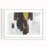 Abstract wall art featuring a collection of colorful strokes and lines in a contemporary design, framed with a white mat, ideal for modern home decor and interior styling.