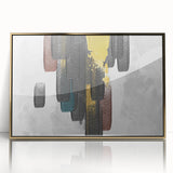 Framed wall art featuring an abstract design of vibrant gold strokes and lines against a neutral background, perfect for modern decor in living spaces or offices.