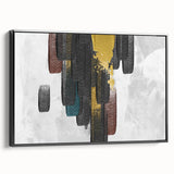 Framed abstract wall art featuring bold strokes and lines in black and white, showcasing a modern design ideal for contemporary home decor. The canvas is displayed from a side view, highlighting its sleek profile and elegant framing. Perfect for adding a sophisticated touch to living spaces or offices.