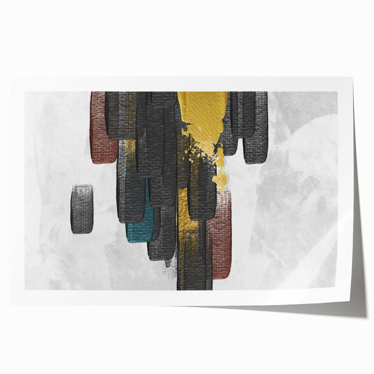 Abstract wall art print showcasing vibrant strokes and lines in a blend of blue, orange, and yellow hues, ideal for modern decor and artistic expression.