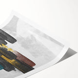 Abstract wall art print featuring dynamic strokes and lines in vibrant colors, designed to enhance modern interiors, rolled and ready for framing or display.