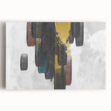 Abstract wall art featuring vibrant strokes and lines in shades of blue, orange, and green, designed for modern home decor, presented in a stretched canvas format.