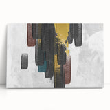 Abstract strokes and lines wall art design on stretched canvas, featuring vibrant colors and dynamic patterns, ideal for modern home decor or office settings.