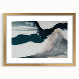 Abstract wall art featuring bold strokes and lines in a combination of gold, black, and white, framed elegantly with a mat, showcasing a modern aesthetic suitable for contemporary decor.