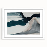 Abstract strokes and lines design art piece in a white frame with matting, showcasing a modern aesthetic suitable for contemporary home decor.