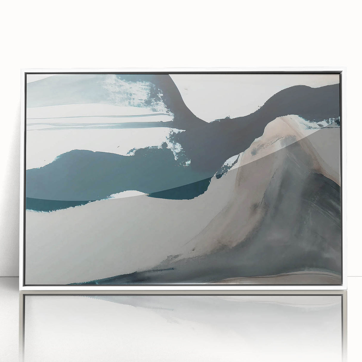 Framed wall art showcasing an abstract design with colorful strokes and lines, featuring a white frame and acrylic finish, ideal for modern decor.