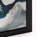 Close-up of a framed canvas wall art piece showcasing an abstract design of colorful strokes and lines, perfect for modern home décor and artistic interiors.