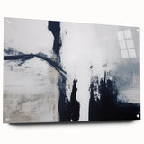 Abstract wall art design showcasing vibrant strokes and lines in a modern acrylic glass frame, prominently displayed with decorative pins, ideal for contemporary interior decor.