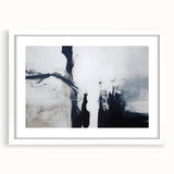 Abstract wall art featuring colorful strokes and lines in a white frame with a mat, creating a modern and stylish decor piece for contemporary interiors.