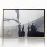 Framed wall art featuring an abstract design of bold strokes and lines in gold and neutral tones, perfect for modern decor. Ideal for enhancing living spaces with stylish elegance.