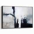 Framed canvas wall art featuring abstract strokes and lines in a modern design, presented in a sleek black frame, ideal for contemporary home decor.