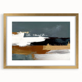 Abstract wall art featuring dynamic strokes and lines in a gold-framed design, enhancing contemporary decor with its stylish elegance and sophisticated aesthetic.