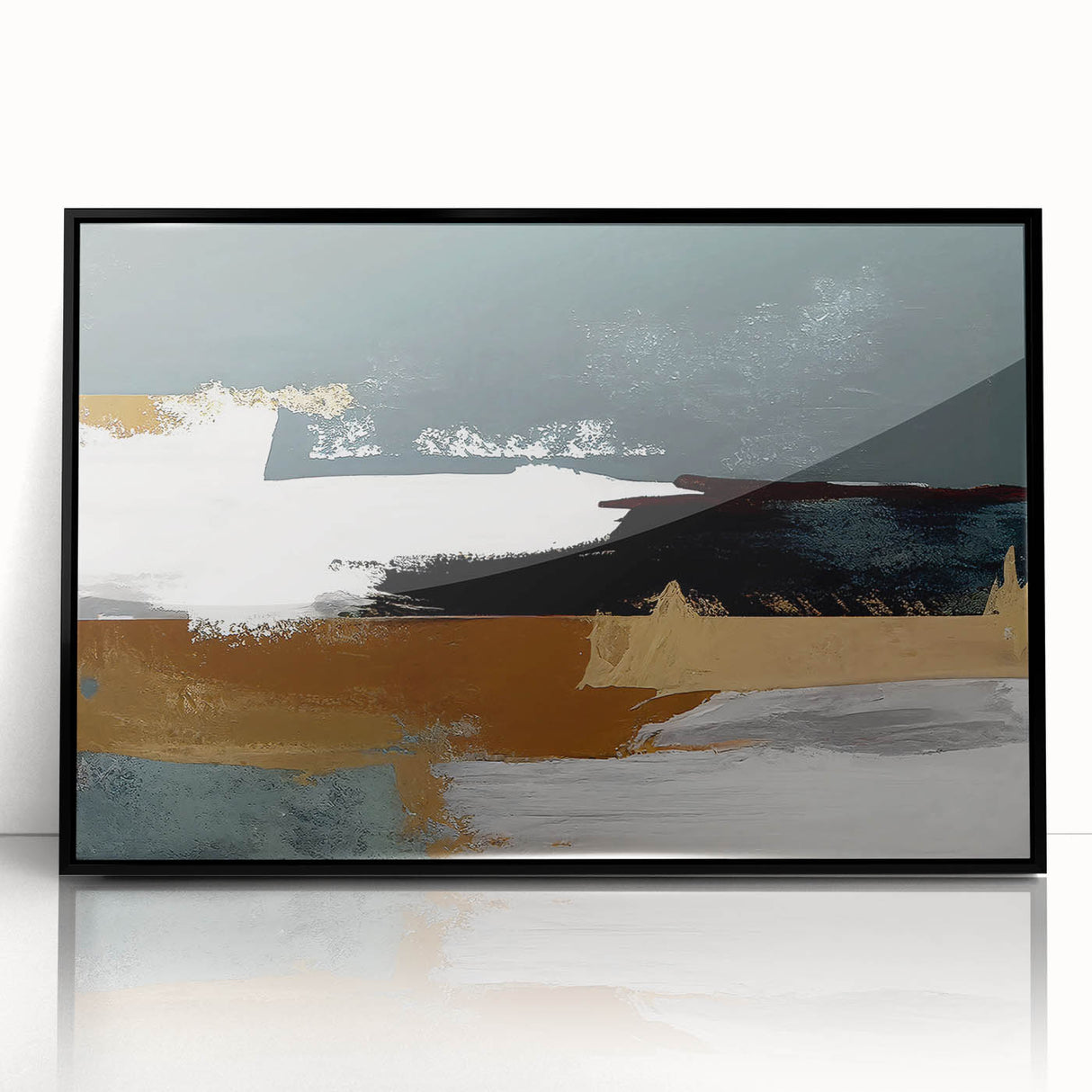 Abstract wall art featuring strokes and lines in a modern design, framed in black acrylic, showcasing a contemporary aesthetic ideal for stylish home decor.