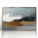 Framed abstract wall art featuring dynamic silver strokes and lines on a sleek acrylic surface, ideal for modern decor and enhancing interior spaces.