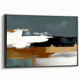 Framed canvas wall art featuring abstract strokes and lines design in black, showcasing a modern aesthetic with a sleek side view, perfect for contemporary decor.