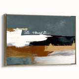 Framed canvas wall art showcasing an abstract design with gold strokes and lines, featuring a modern aesthetic and elegant side view, perfect for contemporary decor.