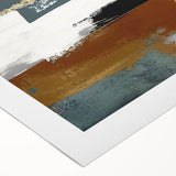 Abstract wall art featuring vibrant strokes and lines in a blend of blue, orange, and gold hues, designed as a rolled canvas for modern decor. Perfect for enhancing contemporary living spaces with artistic flair.