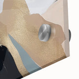 Abstract wall art design showcasing vibrant strokes and lines in a mix of blues, yellows, and reds, presented in a close-up view on acrylic glass, ideal for modern decor.