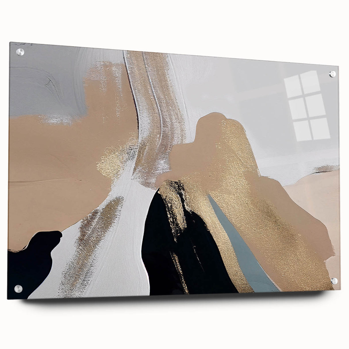Abstract strokes and lines design wall art collection displayed in acrylic glass, showcasing vibrant colors and intricate details, ideal for modern home decor.