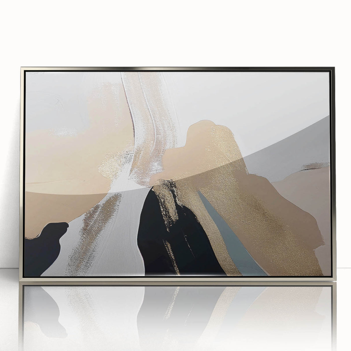 Framed wall art featuring an abstract design of colorful strokes and lines in silver tones, perfect for modern decor, enhancing any living space with artistic flair.