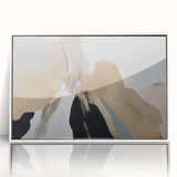 Framed abstract wall art featuring a dynamic composition of colorful strokes and lines in vibrant hues, set against a sleek white background for modern decor.